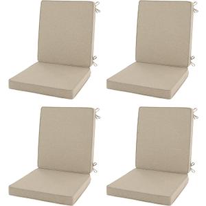 Outdoor Chair Cushions, Water-Resistant & Fade-Resistant, Patio Furniture Lawn Dining Chair Seat Replacement with Mid Back, Ties Zipper, Removable Cover, 18 x 16.5 Inch, Set of 4, Natural