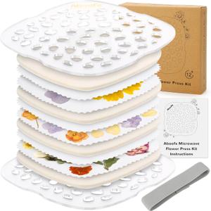 Aboofx Microwave Flower Press 6.3" 3 Layers Fast Drying Pressed Flower Art Kit with Washable Cloth Vibrant Color Rentention Resuable Flowers Preservation Kit for DIY Flowers Art Gift for Nature Lover