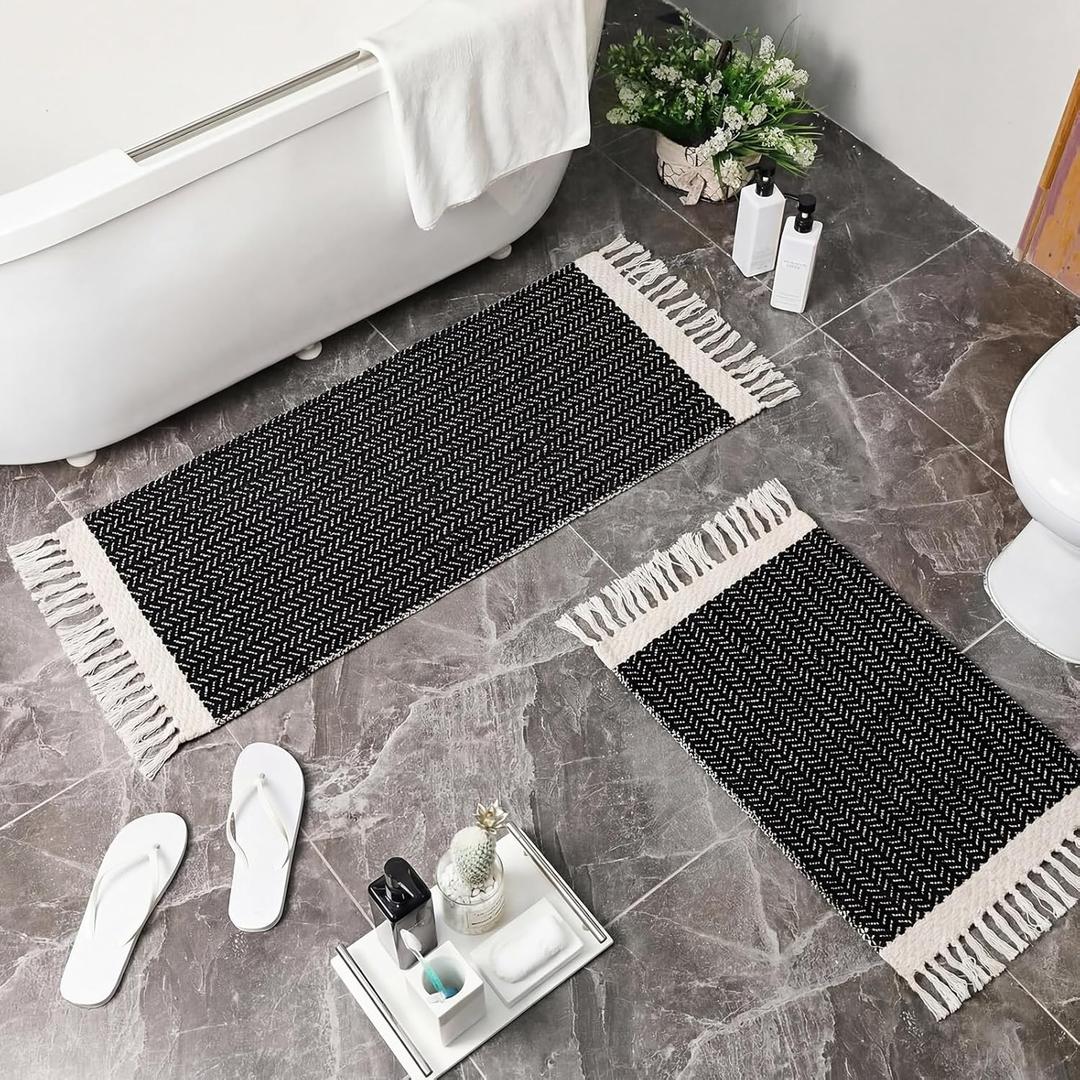 Breling Bath Mat Set of 2 Boho Fluffy Absorbent Microfiber Rugs Non Slip Non Skid Bath Mats for Bathroom Floor Tub and Shower, Washable, Ultra Soft, Quick Dry (32 x 20 Plus 24 x 17 - Inches)