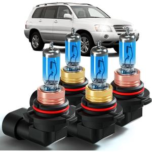 XFLHEHD Highlander Halogen Headlights Bulbs Fits for 2000-2007 Toyota Highlander, Ultra Bright 5000K White Highlander High Low Beam Light Bulbs Combo, Plug and Play, 4 Pack