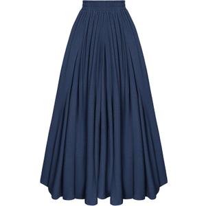 Scarlet Darkness Women Casual Maxi Skirt Flowy Bohemian Renaissance Long Skirts (XX-Large, Navy Blue)