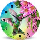 SPUNKER Clocks for Living Room,Hummingbird Wall Clock Battery Operated 10 Inch,Tropical Bird Red Flowers Round Clock Silent Non-Ticking Wall Decor for Farmhouse Office Home School Living Room Bedroom