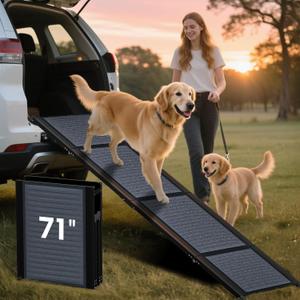 HBTower 71" Long & 17.3" Wide Folding Dog Ramp for Car, SUV & Truck  Portable Pet Ramp with Non-Slip Surface, Extra Wide Steps for Large Dogs Up to 250LBS