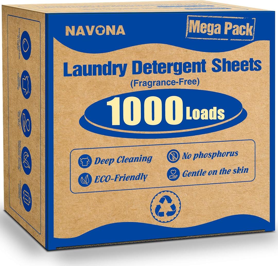 1000 Loads Mega Pack Laundry Detergent Sheets, Eco-friendly Laundry Sheets, Powerful Cleaning, Suitable for Homes, Dorms, and Apartments- [Fragrance-Free]