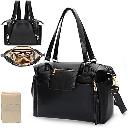 Omanmoli Diaper Bag Tote Leather Diaper Bag Backpack LargeBaby Diaper Bag 14 Diaper Bag Organizing Pouches,Changing Pad,Crossbody Strap,4 Insulated Pockets,Black