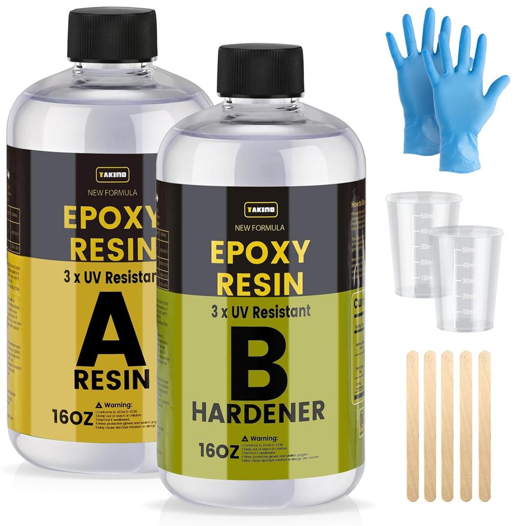 32OZ 3×UV Resistant Resin Kit, No Bubble & Crystal Clear Epoxy Resin for Coating, Casting, Table Top, DIY, Bar Top, River Tables, Resin Art, Wood with High Gloss Finish