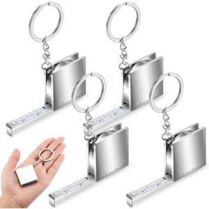 Quelay 4 Pcs Mini Measuring Tape Metal Keychain Tape Measure up to 47.24 Inches Small Retractable Measure Keychain (Silver)