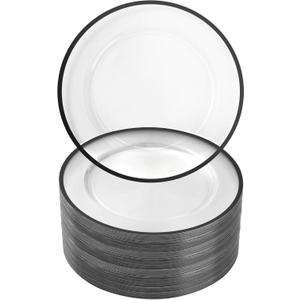 Goodluck 12 Inch Disposable Charger Plates Plastic, 100 Pack Plastic Clear Charger with Black Rim for Dinner, Wedding, Party