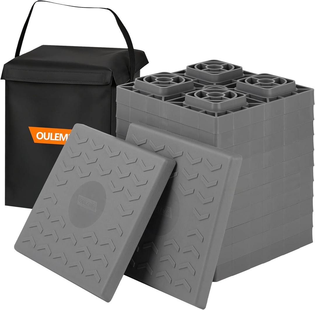 OULEME 12 Pack RV Leveling Blocks, Stackable Jack Blocks, Interlocking Leveling Pads with Carrying Bag, for Camper Travel Trailer, Gray