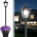 64" Solar Lamp Post Light, Light Outdoor Waterproof with Planter, Pole Outside for Porch Yard Driveway Garden Patio Decor, Cool White