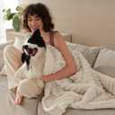 Bedsure ComfyFleece Waterproof Dog Blankets for Large Dogs - Soft Pet Cat Blanket Corduroy Fleece for Couch Bed Protector Washable, Cozy Calming Reversible Furniture Protection,50"x60", Cream