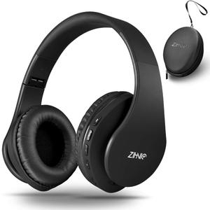 ZIHNIC Bluetooth Headphones Over-Ear, Foldable Wireless and Wired Stereo Headset Micro SD/TF, FM for Cell Phone,PC,Soft Earmuffs &Light Weight for Prolonged Wearing (Black)