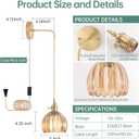 Vintage Wall Sconce Wall Lamp with Amber Tulip Glass Shade Hanging Wall Sconce with 4.9FT Plug in Cord, Modern Wall Lamp Fixtures Decor for Bedside Bedroom Indoor Doorway