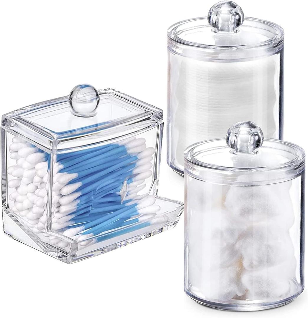 Swab Holder Canisters with Lid, Bathroom Qtip Dispenser Apothecary Jars, Clear Plastic Cotton Ball Pad Container for Cotton Swabs, Q-Tips, Make Up Pads, Cosmetics (2S1YX)