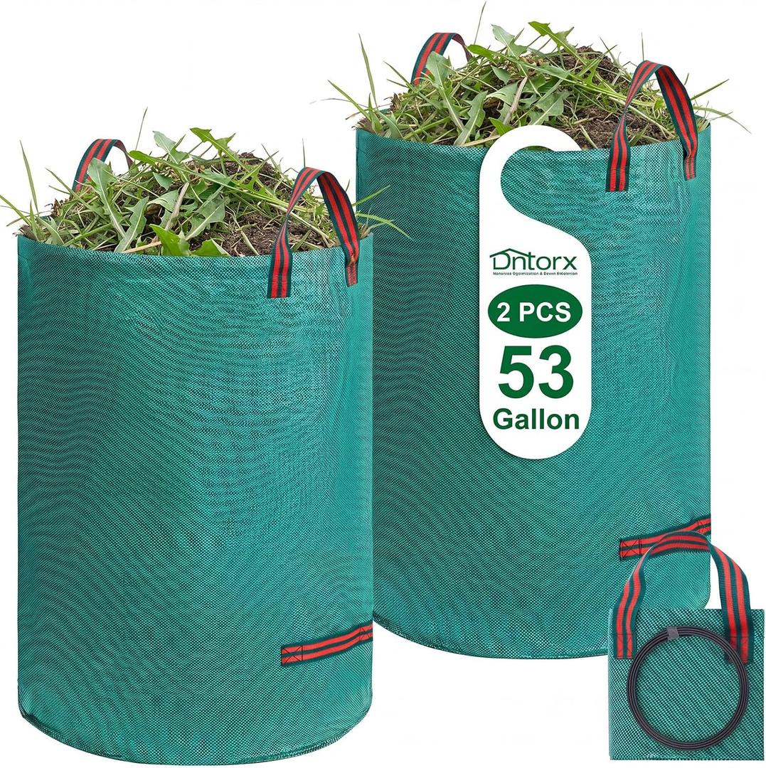 Dntorx 53 Gallons Reusable Yard Waste Bags, 2 Packs Lawn and Leaf Bags With Reinforced Handles, Collapsible Garden bag For Leaves,Grass,Storm Debris,Construction Waste, Standable&Foldable