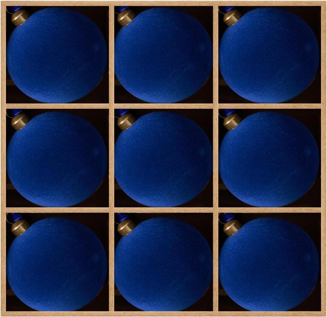 DN DECONATION Christmas Tree Ornaments Set of 9, Blue Velvet Decorative Hanging Ball Ornaments, 3.14 Plastic Christmas Ball for Home Holiday Party Decor Winter Indoor Decoration Xmas Gifts