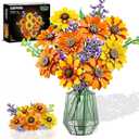 Flowers Sunflower Bouquet Building Set with Lights - 17 Flowers Botanical Collection Artificial Plant Sunflower Building Blocks Art Home Decor Valentines Gifts for Adults Women Girl (1011PCS)