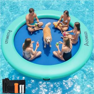 Water Hammock Inflatable Floating Dock, Round Floating Ring Lake Floats for Adults, Heavy Duty Pool Float Raft for Ocean and Lake, 10FT