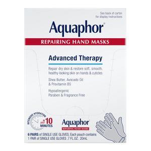 Aquaphor Repairing Hand Masks, Moisturizing Gloves for Dry Hands, Moisturizer for Dry Skin with Avocado Oil and Shea Butter, Pack of 6