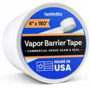 Vapor Barrier Tape - 4 inch x 180' Roll, Made in USA, White Polyethylene Tape for Crawl Spaces & Moisture Barriers, Waterproof Seal & Seam Tape for Underlayment, Insulation, and Plastic Liners