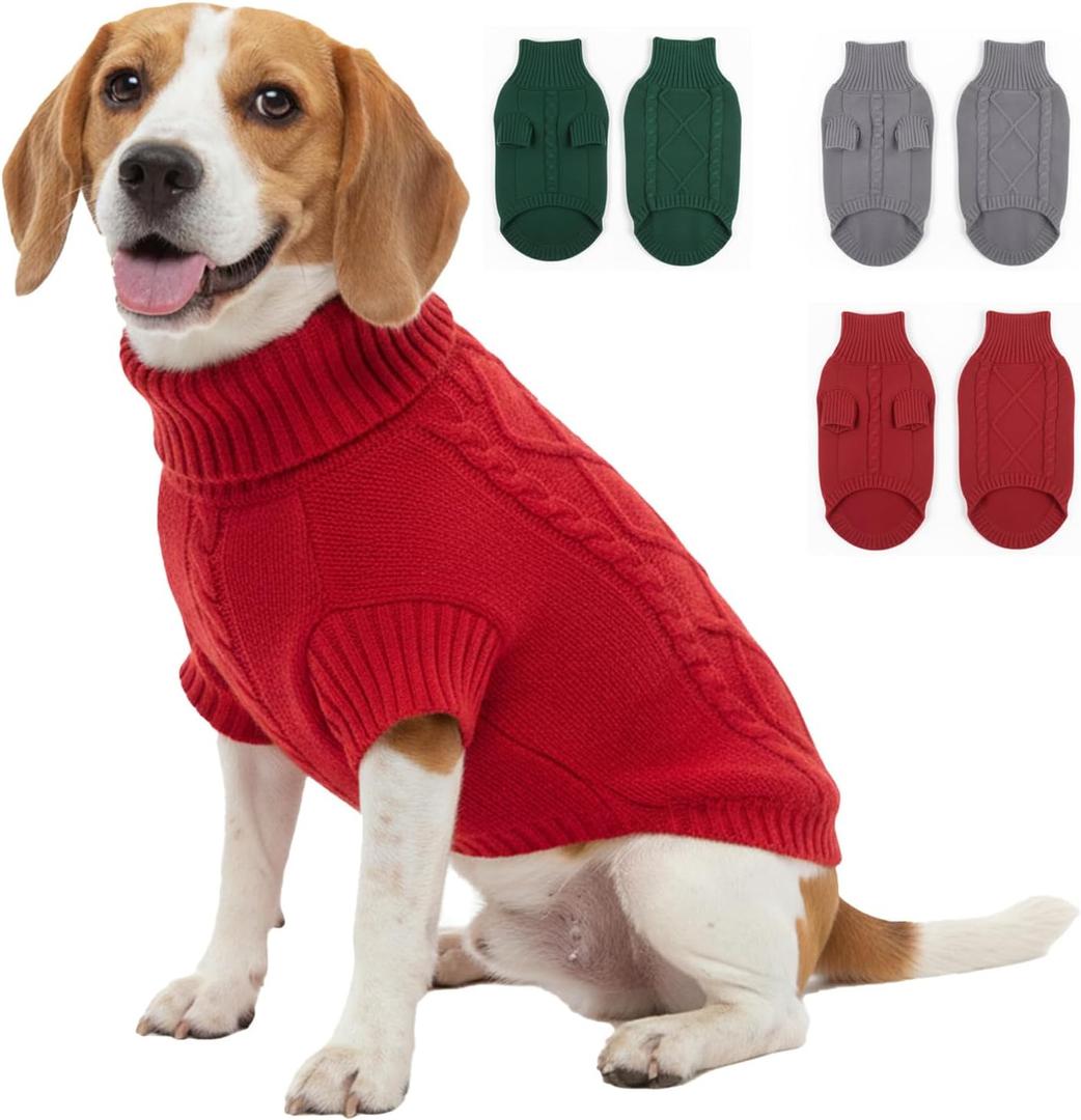 Thick Knit Dog Sweater, Warm Turtleneck Pullover Winter Sweaters for Small, Medium & Large Dogs, Cute Knitted Pet Clothes for Puppy, Holiday Costume Outfit for Boy & Girl Pet Beagle, Red XL