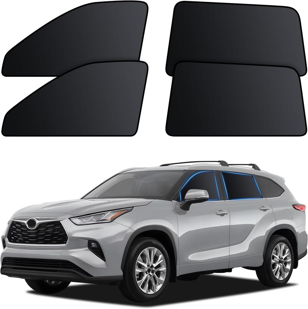 ZATOOTO Car Window Shades for Toyota Highlander 2021-2024, 4 Pcs Magnetic Car Window Covers - 100% Block Light Privacy Curtains, Side Window Sun Shade for Baby Breastfeeding, Sleeping, Camping