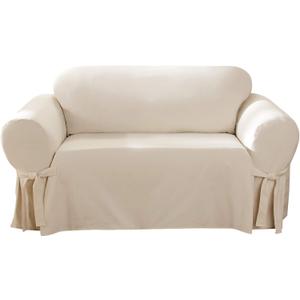 SureFit Duck Cotton Loveseat Box Cushion Slipcover - One Piece Slipcover, Relaxed Woven Fit, 100% Cotton, Machine Washable (Natural)