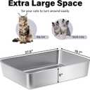 XXXL Stainless Steel Cat Litter Box -Extra Large 28"x20"x6" Metal Litter Box High Sides for Big Cats&Multiple Cats, Cat Litters Boxes Easy to Clean, No Odor, Anti-Urine Leakage