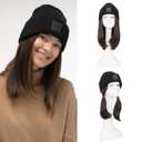 Benehair Beanie Wig Hair Extensions, Knitted Hats with Synthetic Bob Wig Hairpieces for Women Winter, 11 Inch Short Straight Brown Mix Blonde Hair with Black Beanie