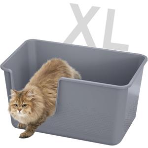 Jumbo Cat Litter Box with High Sides,24.4" L 15.1" W 13.0" H,Extra Large Litter Boxes for Big Cats & Kittens,XL Cat Pan,Indoor Pet Toilet with Tall Sides,Easy to Clean,Anti-Splashing(Grey)