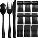 Plastic Silverware 150 PCS Disposable Silverware Heavy Duty Utensil Sets 50 Of Each Forks Knives & Spoons Disposable Cutlery Set For Easter,Birthday,Baby Shower,Garden Party,Wedding(150,Black)