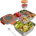 Stainless Steel Salad Container for Lunch,64-oz Portable Salad Bowls with 4-Compartment Bento-Style Tray,Leak-Proof Salad Containes for work picnic(Orange)