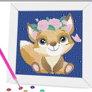 Pack of 2 Miairivy Diamond Painting for Kids, 5D Animal Diamond Art Mini Small Kit(with Wooden Frame), DIY Cute Fox Big Gem Painting Set, Paint by Diamonds Crafts for Girls Boys Ages 4-12