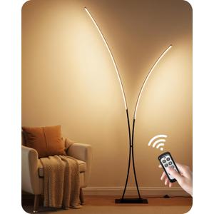 Modern 85.4" ARC Floor Lamp for Living Room, 2 Lights Arched Standing Tall Lamp with Remote, Bright Curved Lamp, Dimmable LED Corner Light for Bedroom, Office, Den, Black, B61LD05