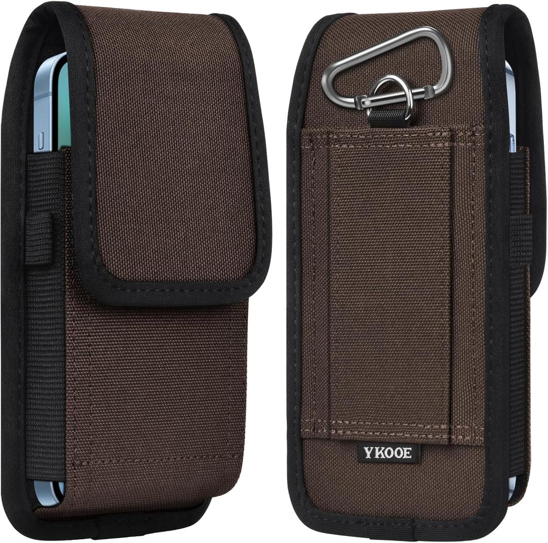 ykooe Cell Phone Pouch Nylon Belt Holster Case Compatible with iPhone 16/15/14/13/12/11 Pro Max & Plus,17 Air Models, Samsung Galaxy S24/S23/S21 FE, CoffeeXL