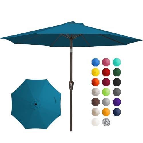 JEAREY 10FT Outdoor Patio Umbrella Outdoor Table Umbrella with Push Button Tilt and Crank, Market Umbrella 8 Sturdy Ribs UV Protection Waterproof for Pool, Garden (Lake Blue)