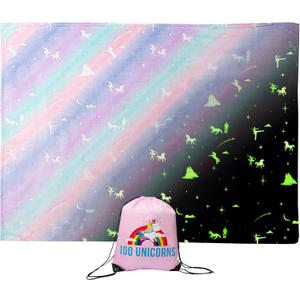100 UNICORNS Glow in The Dark Unicorn Blanket | Ultra Soft | A Plush, Cozy & Fluffy Throw | Fun Gift for The Birthday Girl | Great Addition to Your Kids or Baby Bedroom Decor and Toys | Rainbow