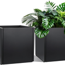 2 x RimCereal 2 Pcs Extra Large Black Square Planter Box Outdoor 17" L x 17" W x 18" H Heavy Galvanized Steel Planters with Drainage Holes Divider for Patio Porch Tall Plants