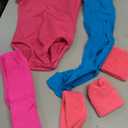 Giegxin Kids 80s Workout Costume Halloween Outfit Accessories Retro Neon Leotard Legging Headband Wristband Leg Warmers (Rose Red, Lake Blue, Small)