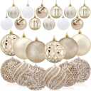 Lyrow 24 Pcs Large Champagne Gold Christmas Ball Ornaments 4inch-2.36inch Shatterproof Foam Christmas Tree Decorations Xmas Hanging Glitter Tree Decorations for Xmas Party Home Decor (Classic)