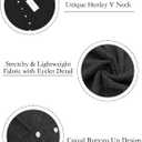 VISLILY Plus-Size-Summer-Tops for Women Henley V Neck T Shirts Short Sleeve Buttons Up Tunics Dressy Eyelet Blouses (Black)