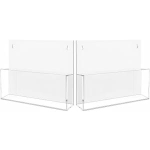 2 Pack Clear Acrylic File Holder Wall Mount Self Adhesive, Legal Size Hanging Paper Organizer, Wall Pocket File Holder Storage for Letter Folder Brochure Magazine Bookshelf Literature Display (13 x 9.5 in, White)