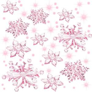 Boao 35 Pieces Christmas Snowflakes Ornaments DIY Acrylic Snowflakes Crystal Xmas Tree Pendant Winter Hanging Snow Theme Decoration(Clear Light Pink)