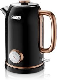 INFOOD Retro Electric Kettle 1.8L/60.8oz with Thermometer - 1200W Fast Boiling Stainless Steel Tea Kettle with Water Level, BPA-Free, Auto Shut-Off, Boil-Dry Protection, Black