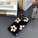 Compatible with iPhone 16 Pro Case - Dual-Layer Protection, Hard Shell with Silicone Interior,Slim Scratch Resistant Shockproof for Woman Men - Black White Flower Floral