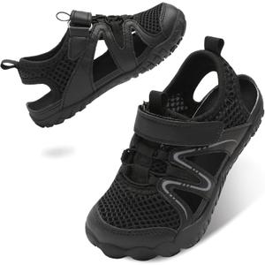 LeIsfIt Kids Sandals Boys Girls Wide Sandals Non-slip Toddler Water Sandal Shoes Lightweight Barefoot for Beach Swim Hiking (1 Big Kid, Black)