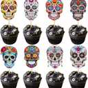Ephlyn 32Pcs Halloween Skull Cupcake Toppers DIY Skull Cake Picks Halloween Horror Skull Cupcake Picks for Halloween Theme Baby Shower Party Cake Supplies Decoration