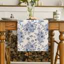 Artoid Mode Spring Navy Blue Floral Chinoiserie Table Runner, Seasonal Summer Kitchen Dining Table Decoration for Home Party Decor 13x72 Inch