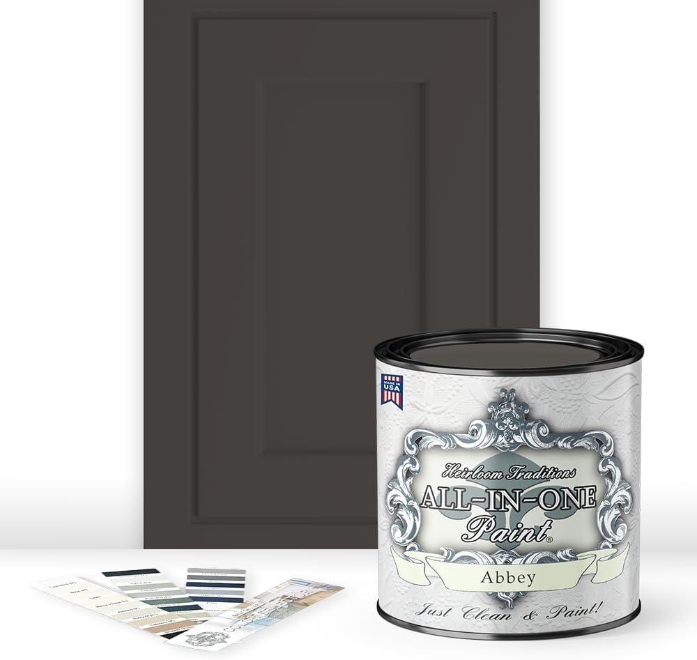 ALL-IN-ONE Paint by Heirloom Traditions, Abbey (Warm Gray), Quart - Durable cabinet and furniture paint. Built in primer and top coat, no sanding needed. Includes our 30 featured color card.