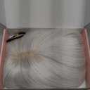 Flufymooz Real Human Hair Toppers for women, 10 Inch Clip in Bangs 100 Human Hair Toppers for Thinning Hairpiece, Cover Hairpiece with 150% Density Silk Base-Silver White